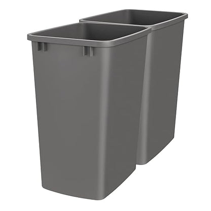 Rev-A-Shelf Polymer Replacement 35 Quart Trash Bin Recycle Waste Garbage Container for Kitchen Cabinet Pullouts, Gray, 2 Pack, RV-35-13-2