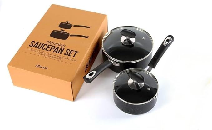 Nonstick Saucepan Set - 1.5 Quart and 2.5Quart,Ultra Non Stick Sauce Pan Small Pot with Glass Lid,Great for Home Kitchen Restaurant,Black - Image 2