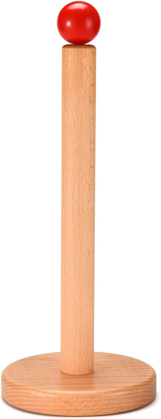 Paper Towel Holder, Wooden Kitchen Roll Stand (Red Ball)