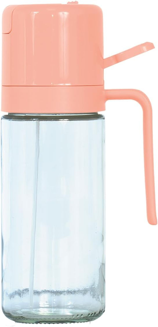 Glad 2 in 1 Oil Dispenser, 18.6oz/550ml - Olive Oil Sprayer for Cooking, Pouring Salad Dressing, and Grilling - Kitchen Gadget with Refillable Glass Bottle, Handle, and Mist or Pour Options - Rust