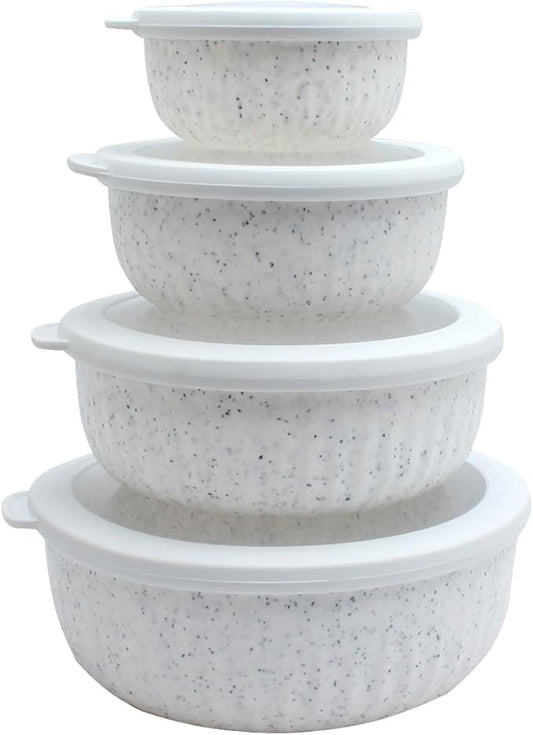 COOK WITH COLOR Prep Bowls with Lids- Wide and Deep Nesting Plastic Small Mixing Bowl Set with Lids, 8 Piece Set - Wide Bowls, Speckled White by CookwithColor