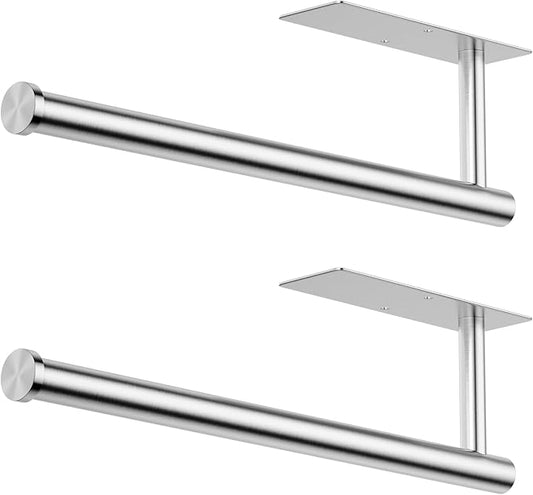 Paper Towel Holder Under Cabinet, Self-Adhesive,No Drilling, Stainless Steel, Wall-Mounted for Kitchen and Bathroom, Easy Install, Durable, Space-Saving, Ideal for Home, RV (Sliver, 2 Pack) by CHIKESI