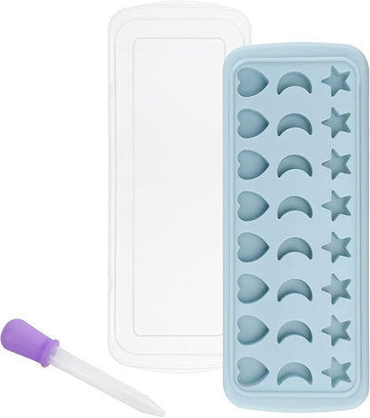 Moon Stars and Heart Ice Cube Tray Silicone Molds with Liquid Dropper，Easy Release Ice Trays with Lid, 24 Cavity Heart Mold for Ice Cubes, Gelatine, Chocolate, Baking and Candy by BTYMS