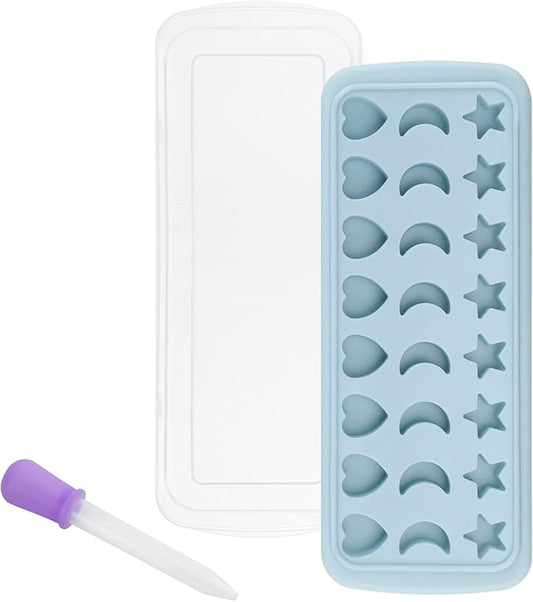Moon Stars and Heart Ice Cube Tray Silicone Molds with Liquid Dropper，Easy Release Ice Trays with Lid, 24 Cavity Heart Mold for Ice Cubes, Gelatine, Chocolate, Baking and Candy by BTYMS