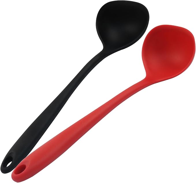 Jiozermi 2 Pcs Silicone Soup Ladle, 12-Inch Long Handle Ladle Spoon, Heat Resistant up to 600°F, Nonstick & Seamless Design for Easy Cooking and Serving, Durable and Easy to Clean by Jiozermi