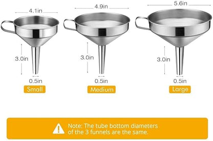 Kitchen Funnel, 3 Piece Stainless Steel Funnels Set with Handle Design and Removable Strainer, Great for Transferring of Liquid, Fluid, Dry Ingredients & Powder, Funnels for Filling Bottles - Image 4