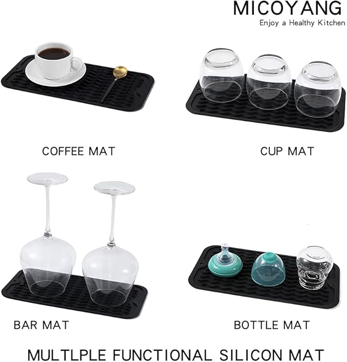 MicoYang Silicone Dish Drying Mat for Multiple Usage,Easy clean,Eco-friendly,Heat-resistant Silicone Mat for Kitchen Counter or Sink,Refrigerator or Drawer Liner Black S 12 inches x 6 inches - Image 4