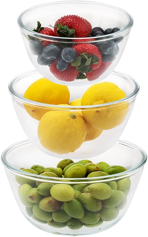 Cuiselect 3pc Glass Mixing Bowls Sets (1.64QT, 1.16QT, 0.85QT), Nesting Mixing Bowls for Cooking Prep, Baking, Storage, Large Salad Bowls Sets-Dishwasher Microwave Freezer Safe by Cuiselect