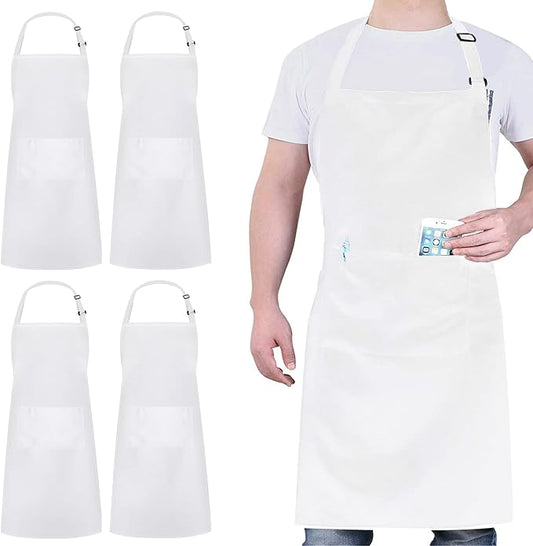 4 Packs Chef Apron, Waterproof Apron, Adjustable Aprons with 2 Pockets for Men Women, Professional Aprons for Kitchen Cooking Gardening Painting Baking Restaurant (White) by loteaf