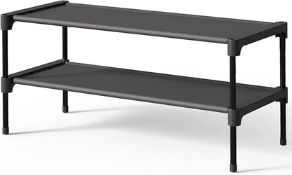 Kitsure Shoe Rack - Non-Woven Shoe Rack Shelf, Shoe Organizer for Closet, Entryway, Garage & Corridor, Stackable Shoe Shelves, 27.5" Wide - 2 Tier, Black by Kitsure