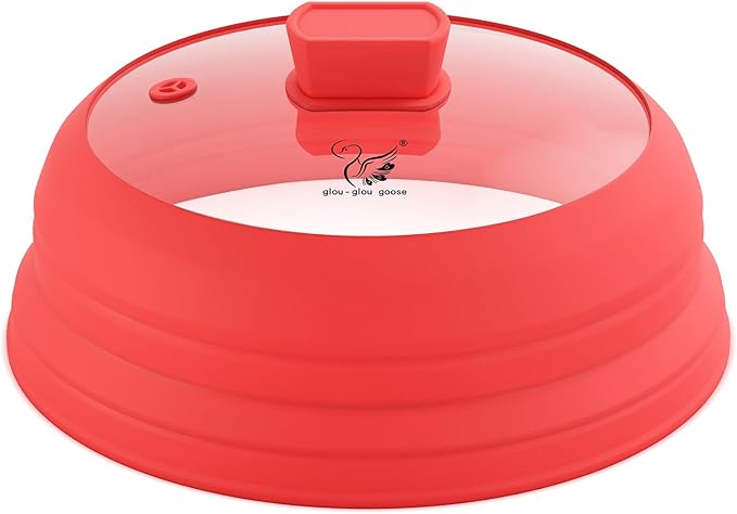 Microwave Splatter Cover Glass Splatter Guard Lid with Collapsible Silicone for Food Pot Plate Cover 10.8 inch Red by GGG-GLOU-GLOUGOOSE