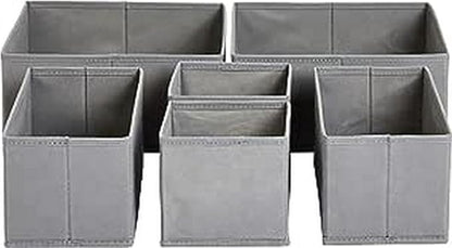 Amazon Basics Collapsible Cloth Drawer Organizer Boxes for Socks, Underwear and Baby Clothes, Storage Bins, Gray, Set of 6 by AmazonBasics