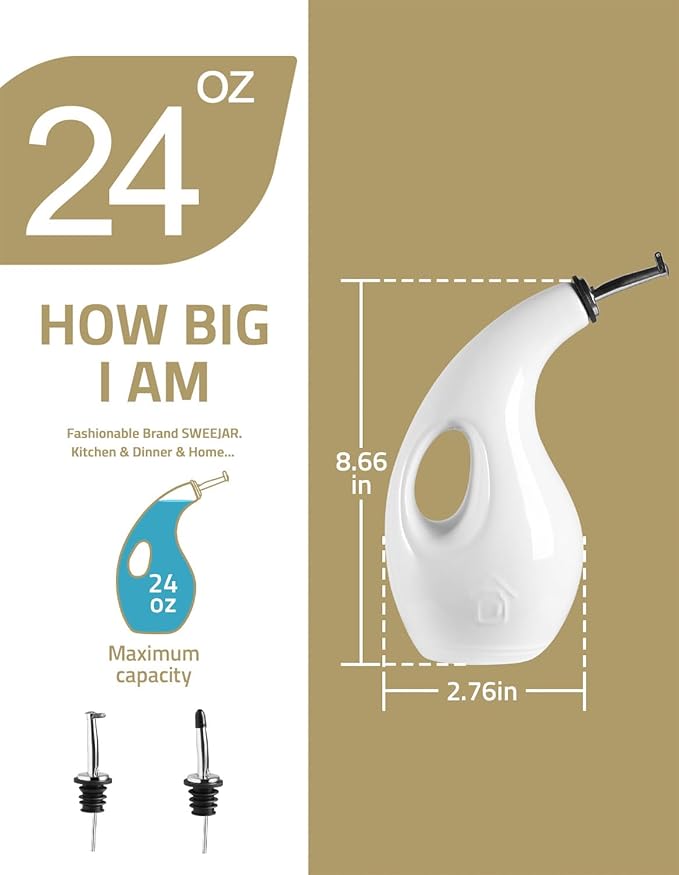Sweejar Ceramic Olive Oil Dispenser Bottle, 24 Oz Opaque Cruet Protects EVOO Oil to Reduce Oxidation, Suitable for Storage Vinegar, Coffee Syrups, Liquids (Beige) - Image 3