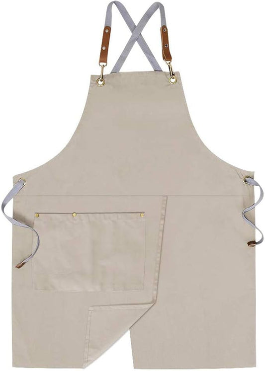 Mignongirl Crossback Apron with Pockets x2,Split Apron with Adjustable Straps,M-XXL (Beige) by Mignongirl