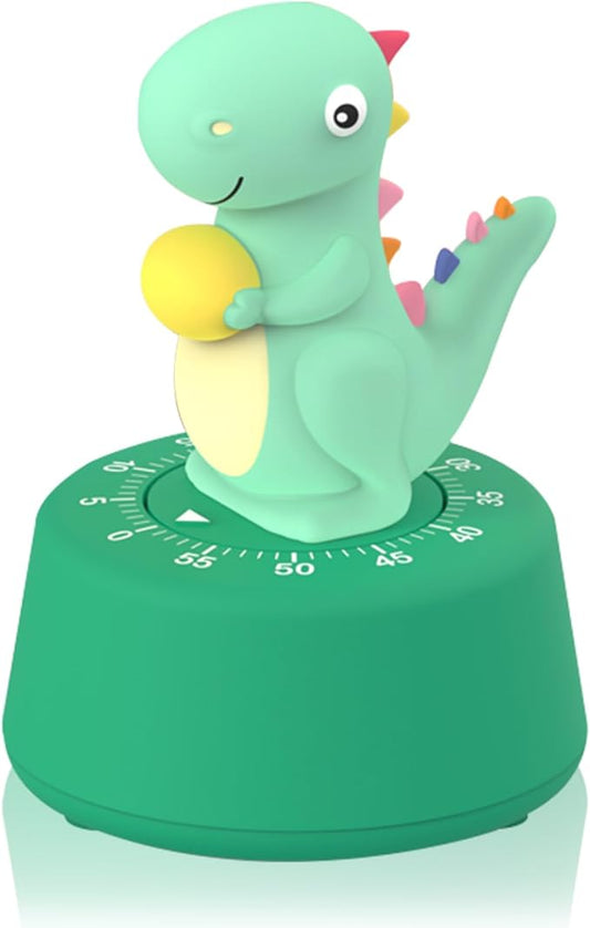 ELE DEPI 60 Minutes Mechanical Kitchen Timer,Cute Dinosaur Timer for Kids,Wind Up Egg Timer for Cooking,Reading,Classroom and Do Sports. (Light Green)