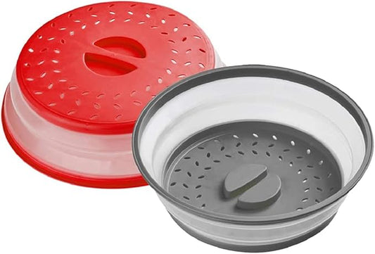 Collapsible Microwave Cover for Food Microwave Splatter Cover Fruit Drainer BPA-Free Dishwasher Safe 10.5 inch (GREY&RED by Unknown