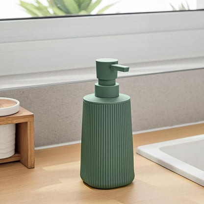 Small Soap Dispenser for Bathroom and Kitchen, Modern Farmhouse Striped Style Plastic Hand Soap Dish Soap Dispenser with Pump Matte Green - Image 4
