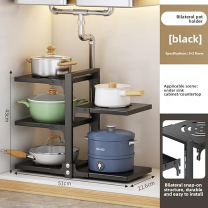 adjustable Pot and Pan Organizer for Cabinets - Heavy Duty No Drill Storage Rack, Fits 20 Inch Deep Shelves, Space Saving Under Shelf Design (each layer Max Load 15lbs)