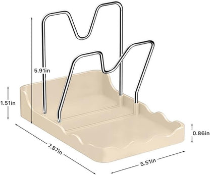 Pot lid Holder And Spoon Rest, 2 Layers Lid And Spoon Rest Pot Lid Organizer With Drip Tray, Multifunctional Utensils Pan Pot Cover Lid Rack Shelf for Pot Lids, Spatulas, Spoons (White)