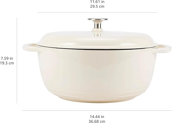 Amazon Basics Enameled Cast Iron Dutch Oven Pot with Lid, Dual Handles, Heavy-Duty, Oven Safe for Stews, Roasting, Baking, 7.3-Quart, White - Image 4