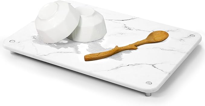 Stone Drying Mat for Kitchen Counter with Non-Slip Stainless Steel Feet, Quick Drying Diatomaceous Dish Racks for Dishes, Bottles and more, 15.7"(L)×11.8"(W), Pearl Marble - Image 6