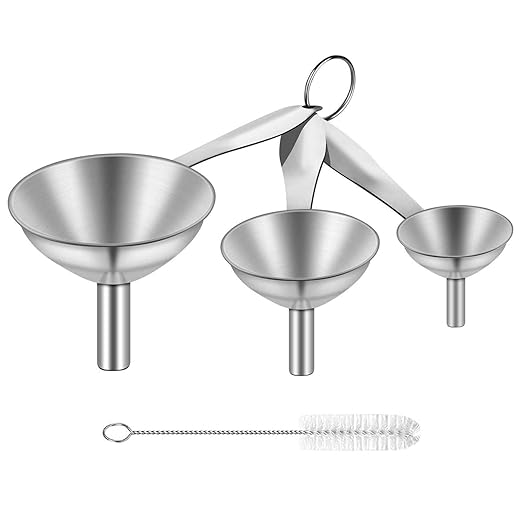 Small Funnels for Filling Bottles, 3 Pcs Stainless Steel Kitchen Funnel Set, Food Grade Mini Metal Funnel for Transferring Essential Oils, Liquid, Fluid, Dry Ingredients & Powder, Durable and Dishwash by Lakatay