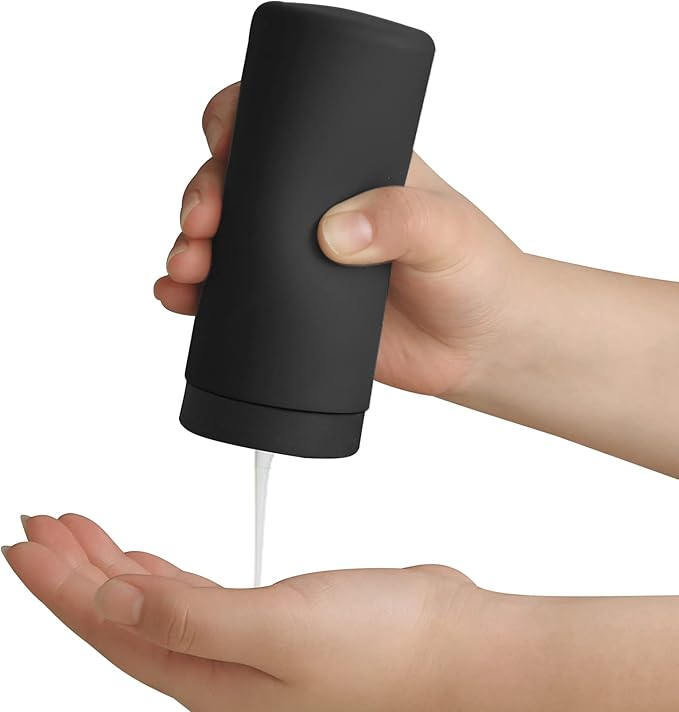 ElmRidge Dish Soap Silicone Dispenser for Kitchen Sink,Squeeze Washing Up Liquid and Hand Soap,Round refillable Silicone Bottles,Easy to Fill and to use, 8.5 oz,Black 2.4 x 2.4 x 5.5 inches (Black) by Elm+Ridge+Essentials