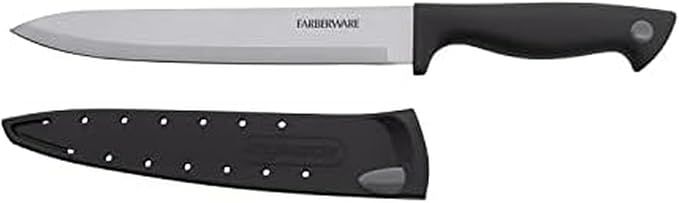 Farberware Edgekeeper 8-Inch Slicing Knife with Self-Sharpening Blade Cover, High Carbon-Stainless Steel Kitchen Knife with Ergonomic Handle, Razor-Sharp Knife, Black by Farberware