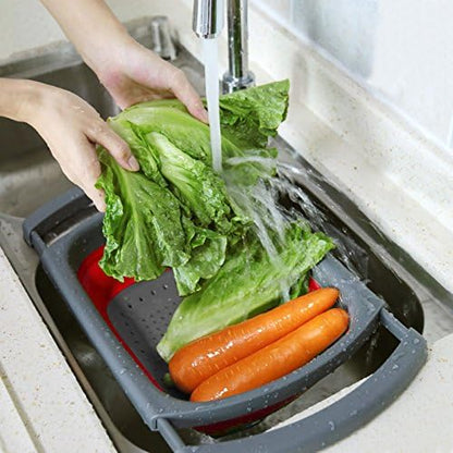Qimh Colander Collapsible, Over The Sink Veggies/Fruit 6-Quart Strainers and Colanders with Extendable Handles, Folding Strainer for Kitchen - Image 3