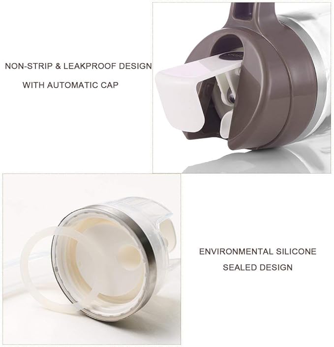 Marbrasse Oil Dispenser for Kitchen,20 OZ /600ml Leakproof Glass Oil Bottle with Auto Flip Cap,Olive Oil Container for Kitchen Cooking(1 Pcs White + 1 Pcs Brown) - Image 3
