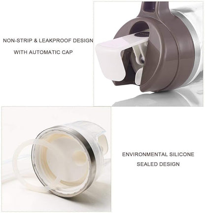 Marbrasse Oil Dispenser for Kitchen,20 OZ /600ml Leakproof Glass Oil Bottle with Auto Flip Cap,Olive Oil Container for Kitchen Cooking(1 Pcs White + 1 Pcs Brown) - Image 3