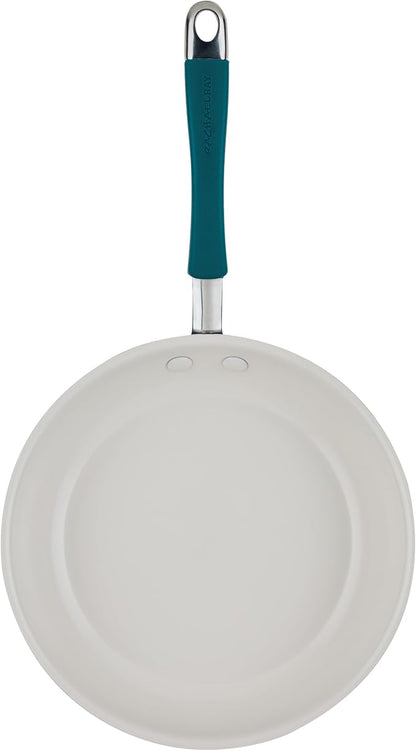 Rachael Ray Cucina Ceramic Nonstick Frying Pans/Skillet Set, Dishwasher Safe, 8.5 inch and 10 inch Open Fry Pans - Marine Blue