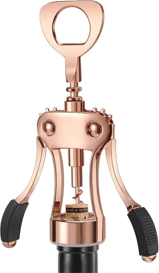 KORCCI Wine Opener, Heavy-Duty Zinc Alloy Wing Corkscrew, Premium Beer Bottle Opener, Multifunctional Wine Accessories with Ergonomic Handle and Sharp Screw, for Kitchen, Bar, Restaurant (Rose Gold) by KORCCI