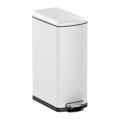 Garvee Slim Kitchen Trash Can 8 Gal, Skinny Stainless Steel Garbage Can with Removable Inner Bucket & Soft Close Lid, Narrow Trash Bin for Bathroom Living Room Office, White