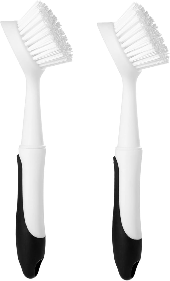 Dish Brush with Handle, Dish Scrub Brush with Built-in Scraper, Nylon Dish Scrubber, Kitchen Brushes for Dishes,Pots, Pans and Sinks 2 Pack by Apvpvpt