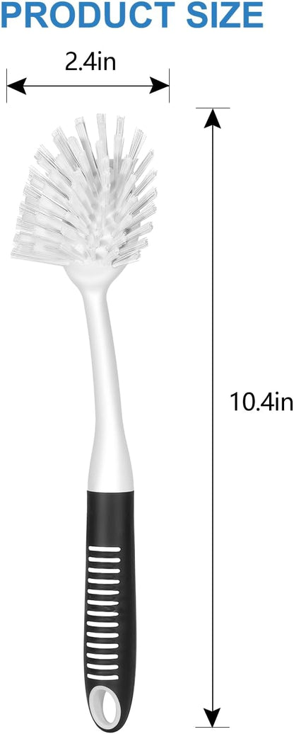 SetSail Dish Brush with Handle, 3 Pack Stiff Bristles Dish Scrubber with Built-in Scraper Dish Scrub Brushes for Cleaning Dishes, Pots and Pans, Kitchen Sink, 3 Pack, Black White - Image 2