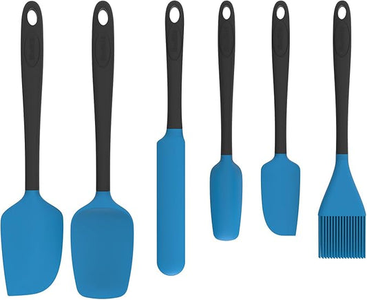 Silicone Spatula Set, 6 Pieces Food Grade Kitchen Utensils with Silicone Brush Heat Resistant Dishwasher Safe BPA-free Rubber Spatula for Scraping, Baking, Cooking, Mixing (Blue)
