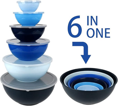 BoxedHome BPA Free Plastic Round Mixing Bowl with Lids, 12 Pack Nesting Bowls with Lids Set, Microwave and Dishwasher Safe Prep & Serving Bowls Great for Mixing, Baking, Serving (Blue, 12pcs) - Image 3