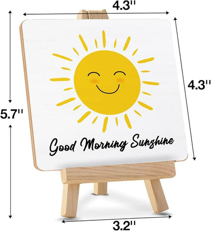 Coffee Bar Decor, Good Morning Sunshine Wood Sign with Easel Home Office Kitchen Coffee Bar Desk Shelf Tabletop Table Decor - Image 2
