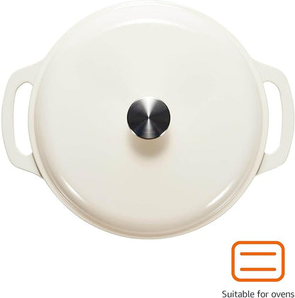 Amazon Basics Enameled Cast Iron Dutch Oven Pot with Lid, Oven Safe, Heavy-Duty, Dual Handles for Baking, Roasting, Stews, Round, 6-Quart, White - Image 2