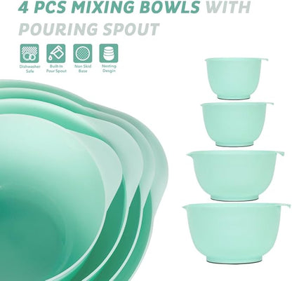 BoxedHome Nesting Plastic Mixing Bowl Set, 4 Piece Mixing Bowl Set with Pour Spouts, Size 1.7, 2.5, 3.5 and 4.5qt, for Prepping, Mixing, Baking, Cooking(2023 New Version, Green) - Image 2