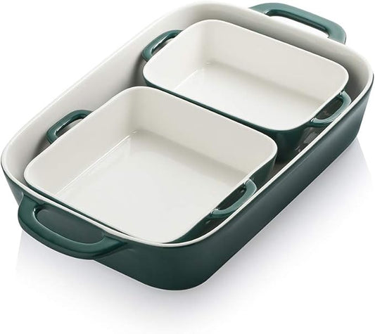 Sweejar Ceramic Bakeware Set, Rectangular Baking Dish for Cooking, Kitchen, Cake Dinner, Banquet and Daily Use, Casserole Dishes for Oven Porcelain Baking Pans (Jade) by Sweejarco1949