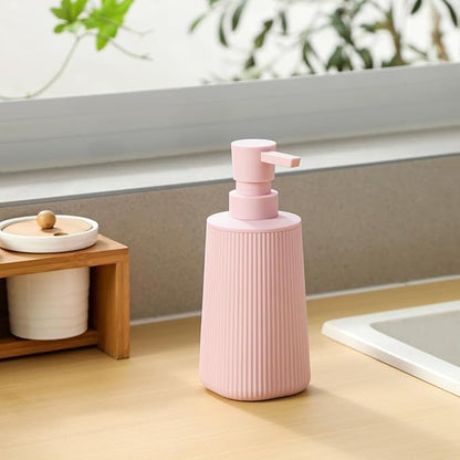 Small Soap Dispenser for Bathroom and Kitchen, Modern Farmhouse Striped Style Plastic Hand Soap Dish Soap Dispenser with Pump Matte Pink for Girls - Image 5