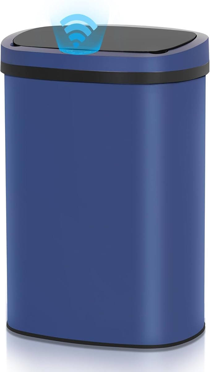 13 Gallon Automatic Trash Can with Lid, Touch Free Stainless Steel Kitchen Trash Can Touchless Garbage Can 50L High Capacity Electronic Sensor Trash Bin Waste Bin for Room Kitchen Office (Deep Blue) by Bigacc