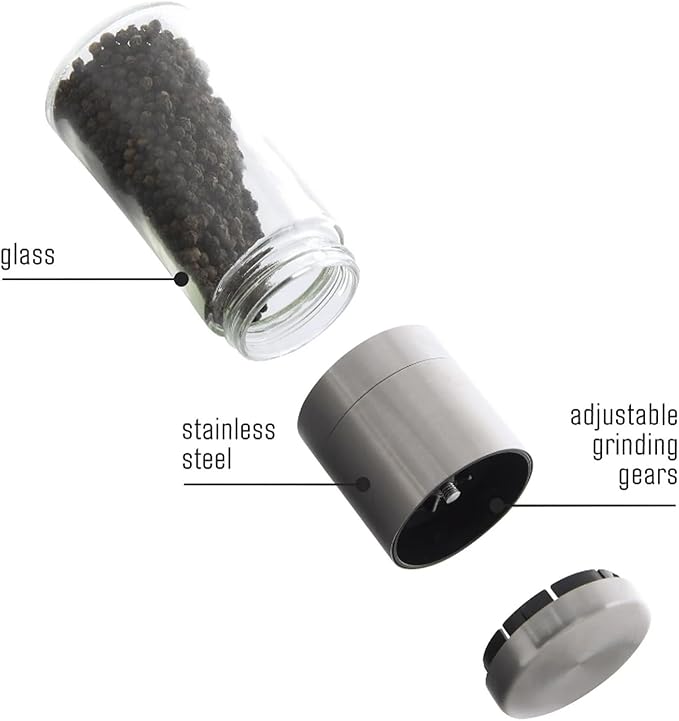 Original Stainless Steel Pepper Grinder or Salt Mill 1pk - Coarseness Adjustable Sea Salt Grinder or Pepper Mill Grinder - Small Manual Salt Pepper Shakers with Glass Container - Image 4