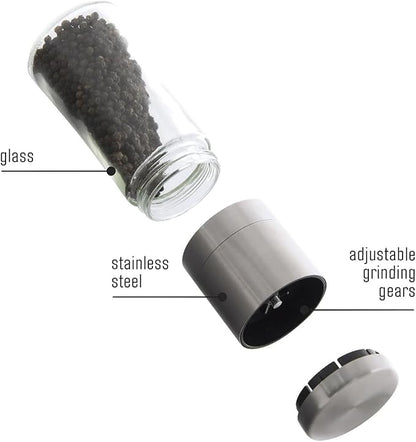 Original Stainless Steel Pepper Grinder or Salt Mill 1pk - Coarseness Adjustable Sea Salt Grinder or Pepper Mill Grinder - Small Manual Salt Pepper Shakers with Glass Container - Image 4