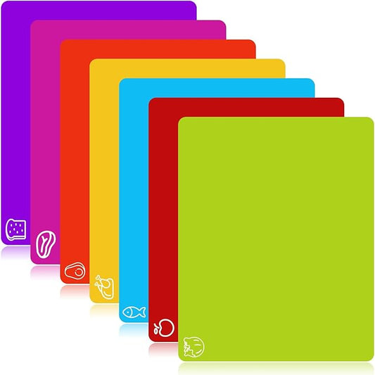 Goodluck 7 Pieces Flexible Cutting Boards, BPA Free Plastic Cutting Boards for Kitchen, Non Slip Cutting Mat for Meat and Vegetables by GoodLuck
