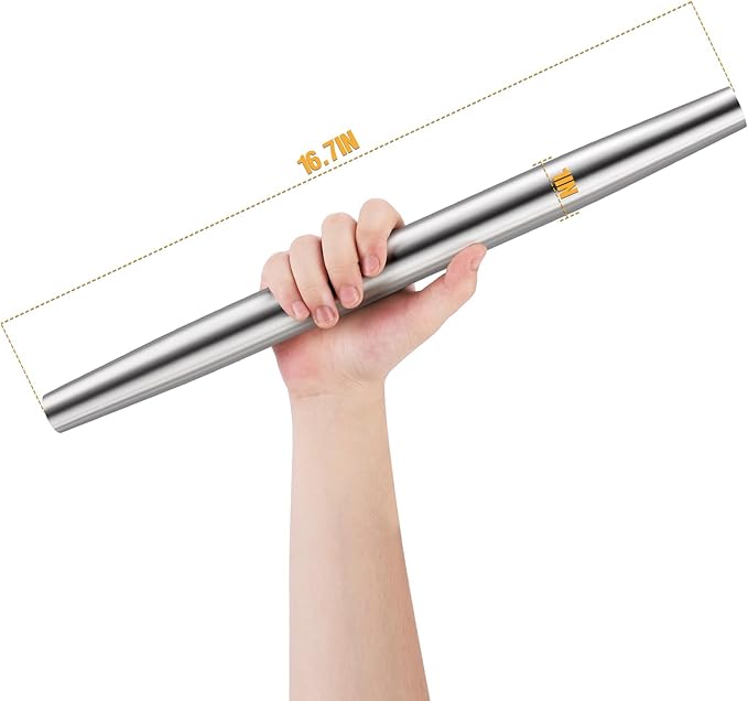 Rolling pin, Smooth Stainless Steel Rolling Pin, Rolling Pin for Baking Fondant, Pizza, Pie, Pastry, Pasta, Dough, Cookies (16.7in) - Image 2
