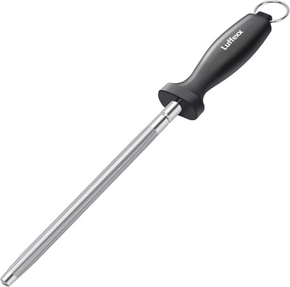Professional 12-Inch Knife Sharpening Rod, High-Carbon honing rod to Sharpen the Knife Quickly, Perfect Knife Sharpener for Chefs and Home Cooks, Easy to Use & Sturdy