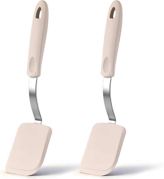 Silicone Cookie Spatula Turner 2 Pack Mini Brownie Spatula Flexible Kitchen Small Silicone Turner for Nonstick Cookware Heat Resistant No Scratch Flipper for Egg Pancake(Khaki) by Yetene